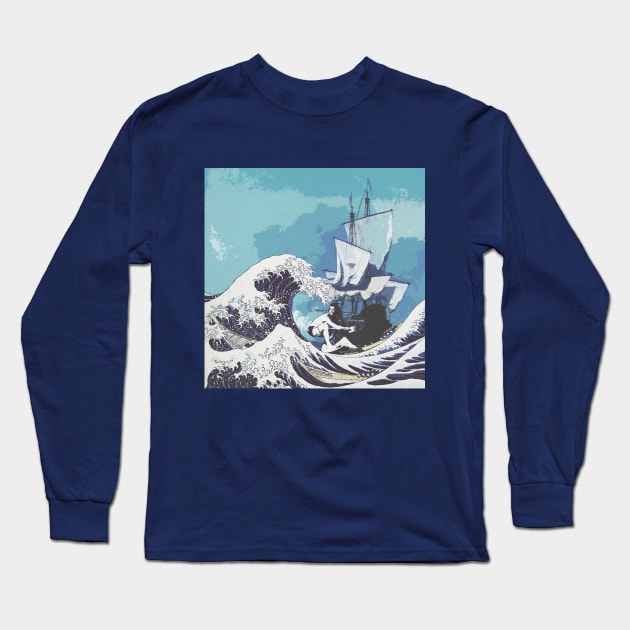 The Great Wave off Kanagawa and The Cannon shot mash up Long Sleeve T-Shirt by ARTIZIT